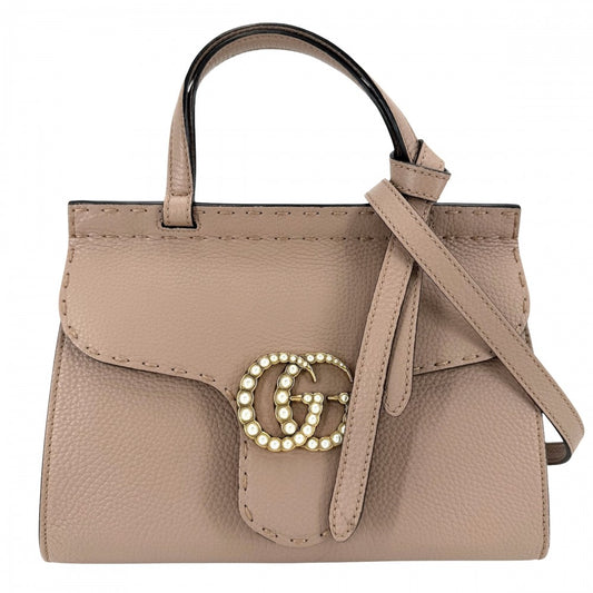 GUCCI グッチ 2WAY GGマーモント ハンドバッグ ショルダーバッグ 442622 レザー ピンクベージュ ゴールド金具 レディース【中古品】