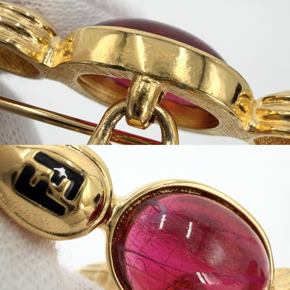 FENDI フェンディ ブローチ FF アクセサリー カラーストーン ゴールド レディース 約30.4g【中古品】