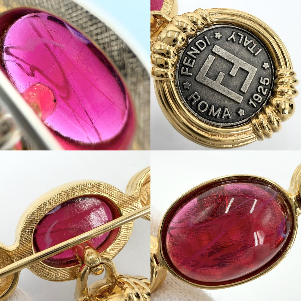 FENDI フェンディ ブローチ FF アクセサリー カラーストーン ゴールド レディース 約30.4g【中古品】