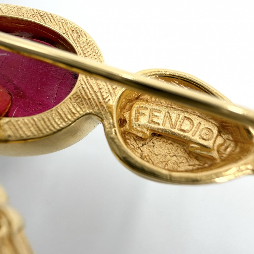 FENDI フェンディ ブローチ FF アクセサリー カラーストーン ゴールド レディース 約30.4g【中古品】
