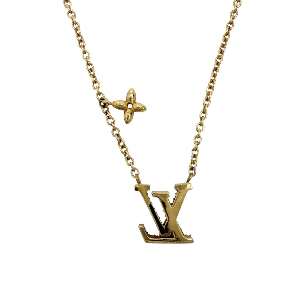 LOUIS VUITTON ルイヴィトン ネックレス LV アイコニック アクセサリー ペンダント ラインストーン M00596 ゴールド レディース 約6.3g【中古品】
