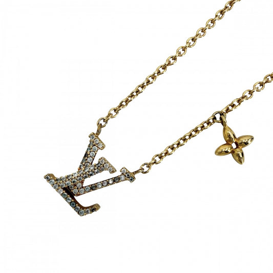 LOUIS VUITTON ルイヴィトン ネックレス LV アイコニック アクセサリー ペンダント ラインストーン M00596 ゴールド レディース 約6.3g【中古品】