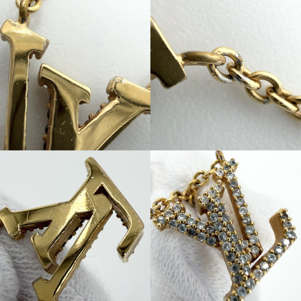 LOUIS VUITTON ルイヴィトン ネックレス LV アイコニック アクセサリー ペンダント ラインストーン M00596 ゴールド レディース 約6.3g【中古品】