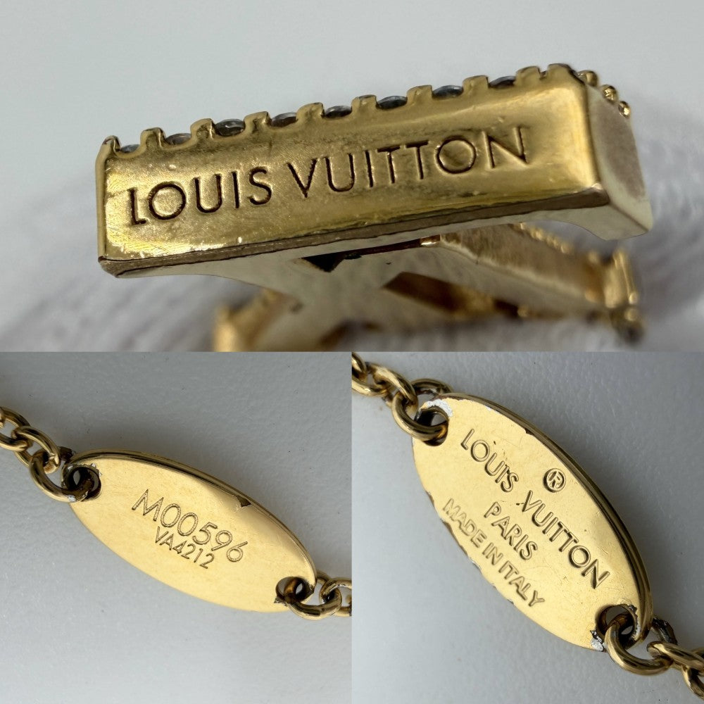 LOUIS VUITTON ルイヴィトン ネックレス LV アイコニック アクセサリー ペンダント ラインストーン M00596 ゴールド レディース 約6.3g【中古品】