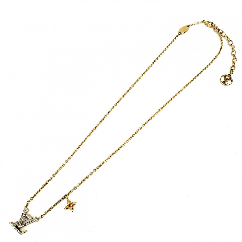 LOUIS VUITTON ルイヴィトン ネックレス LV アイコニック アクセサリー ペンダント ラインストーン M00596 ゴールド レディース 約6.3g【中古品】