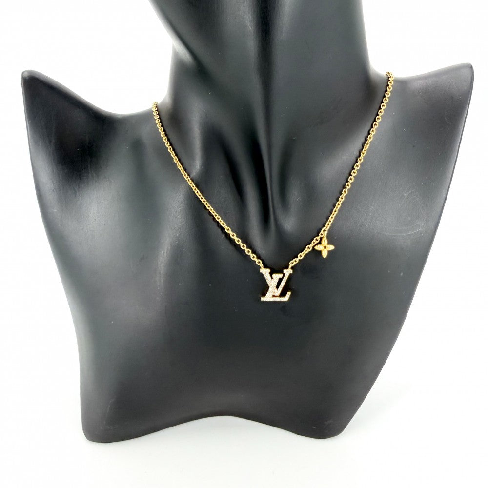 LOUIS VUITTON ルイヴィトン ネックレス LV アイコニック アクセサリー ペンダント ラインストーン M00596 ゴールド レディース 約6.3g【中古品】