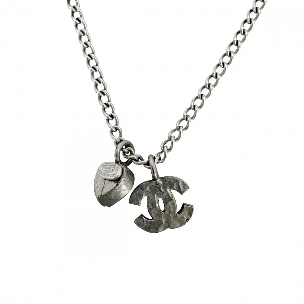CHANEL シャネル ネックレス ハート ココマーク アクセサリー ラインストーン 08P シルバー レディース 約4.9g 2008年【中古品】