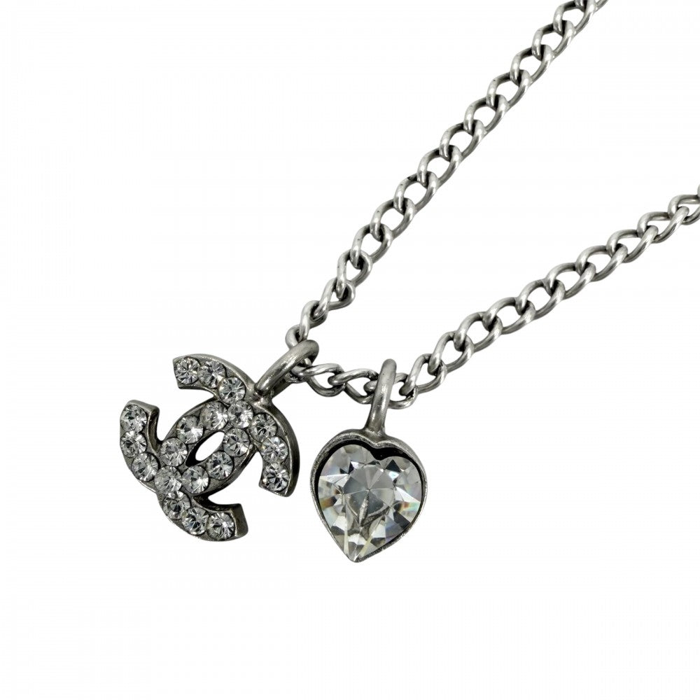 CHANEL シャネル ネックレス ハート ココマーク アクセサリー ラインストーン 08P シルバー レディース 約4.9g 2008年【中古品】