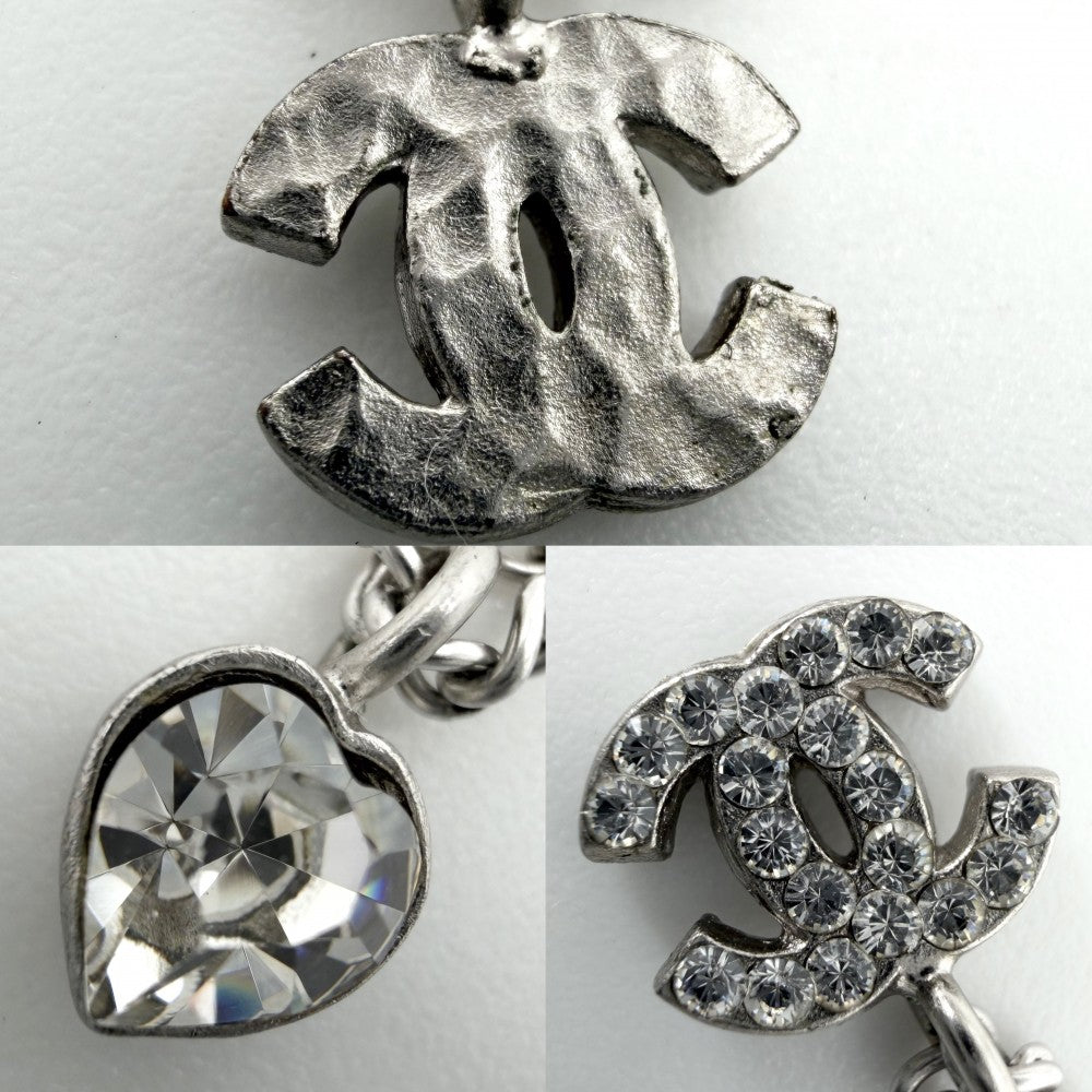 CHANEL シャネル ネックレス ハート ココマーク アクセサリー ラインストーン 08P シルバー レディース 約4.9g 2008年【中古品】