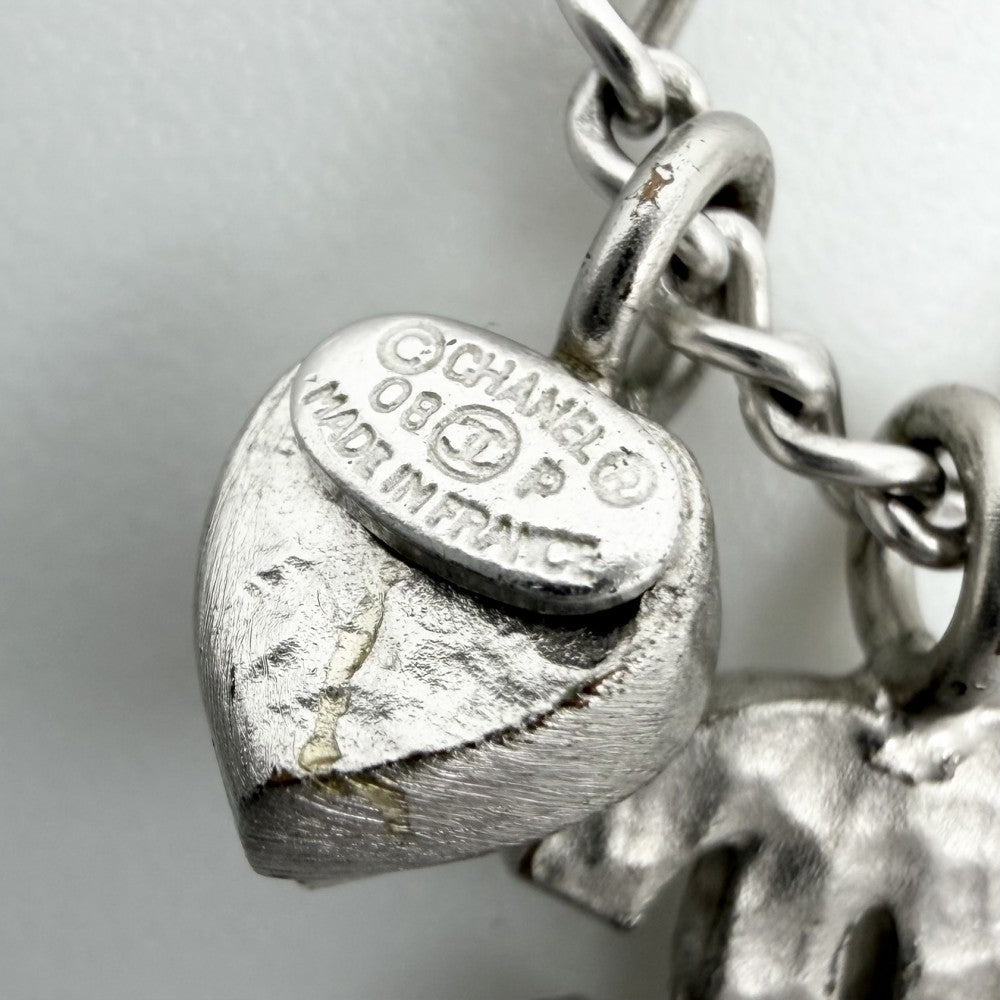 CHANEL シャネル ネックレス ハート ココマーク アクセサリー ラインストーン 08P シルバー レディース 約4.9g 2008年【中古品】
