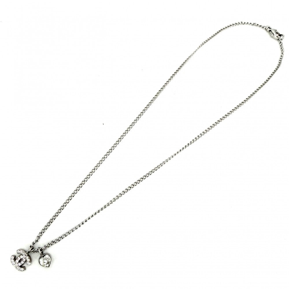 CHANEL シャネル ネックレス ハート ココマーク アクセサリー ラインストーン 08P シルバー レディース 約4.9g 2008年【中古品】