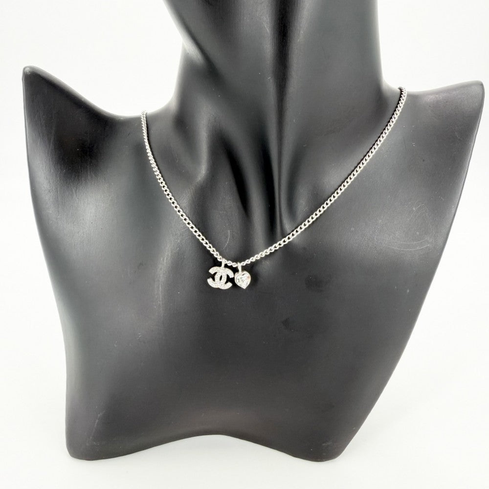 CHANEL シャネル ネックレス ハート ココマーク アクセサリー ラインストーン 08P シルバー レディース 約4.9g 2008年【中古品】
