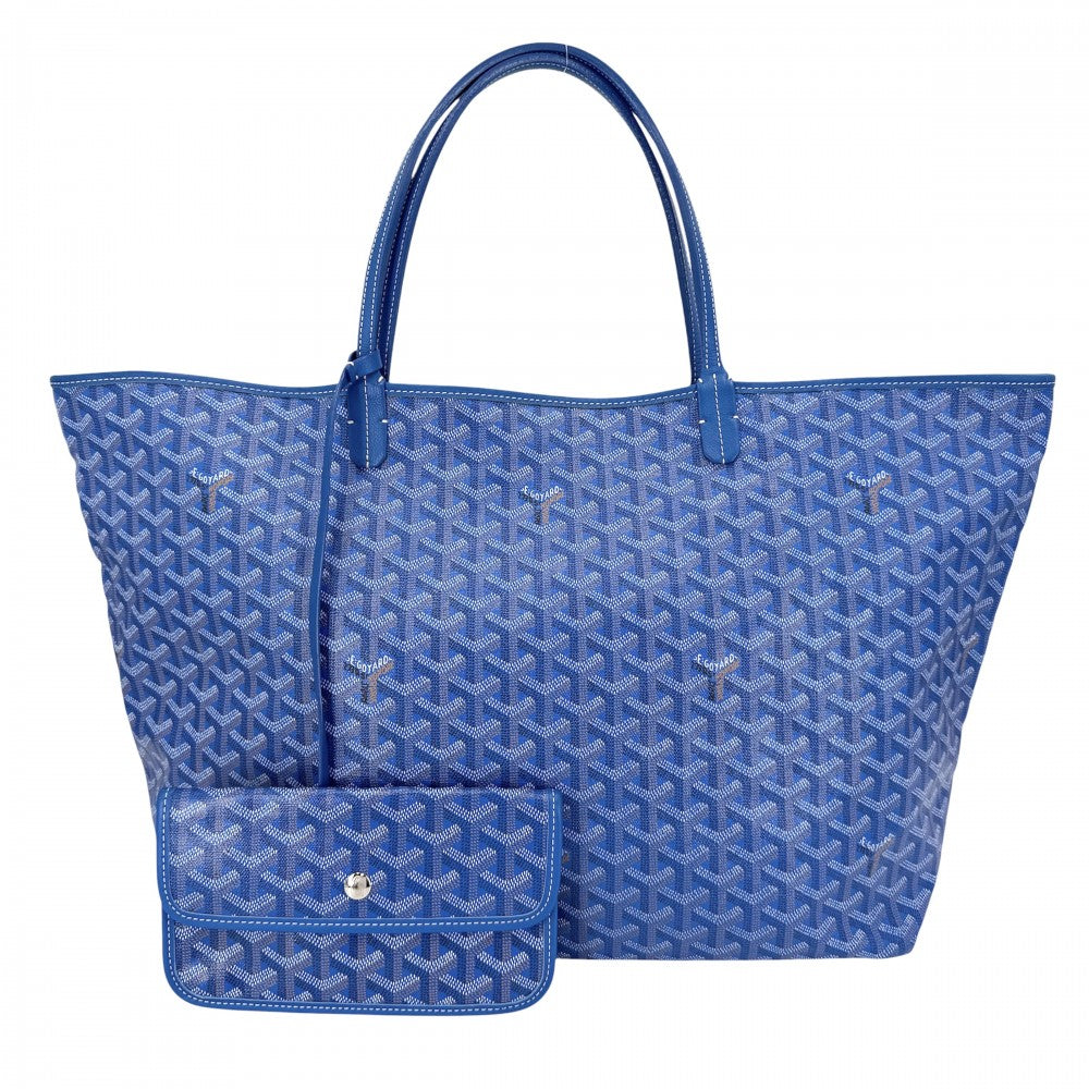 GOYARD ゴヤール トートバッグ サンルイGM ハンドバッグ ポーチ付き コーティングキャンバス レザー ブルー 青 シルバー金具 レディース【中古品】