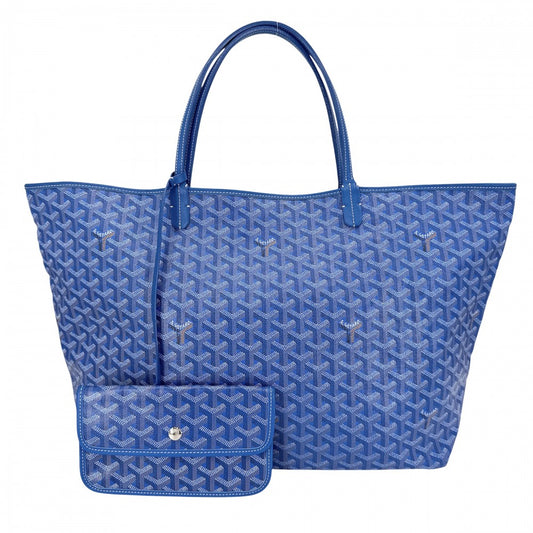 GOYARD ゴヤール トートバッグ サンルイGM ハンドバッグ ポーチ付き コーティングキャンバス レザー ブルー 青 シルバー金具 レディース【中古品】