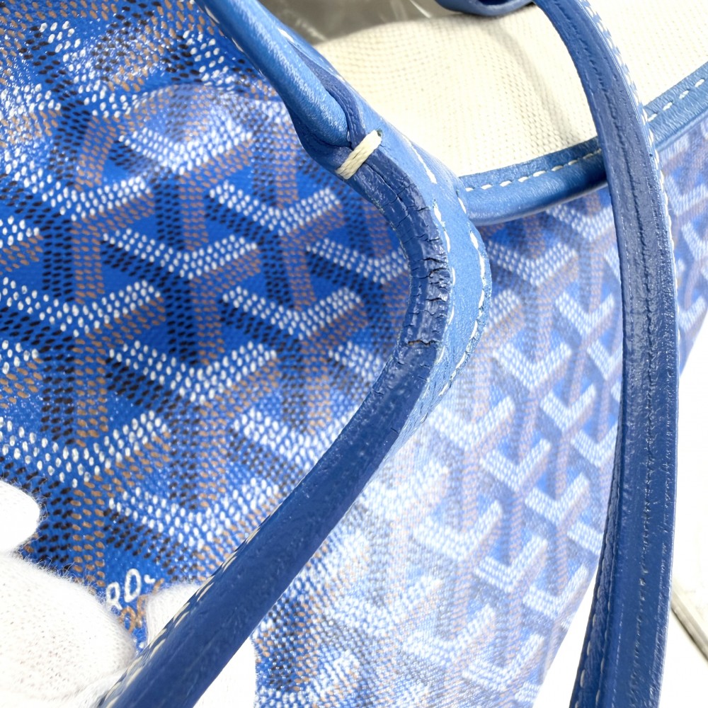 GOYARD ゴヤール トートバッグ サンルイGM ハンドバッグ ポーチ付き コーティングキャンバス レザー ブルー 青 シルバー金具 レディース【中古品】