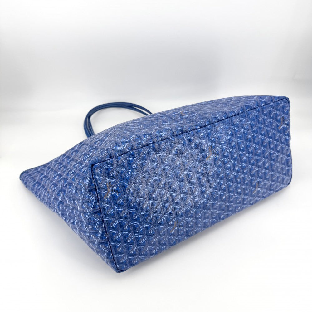 GOYARD ゴヤール トートバッグ サンルイGM ハンドバッグ ポーチ付き コーティングキャンバス レザー ブルー 青 シルバー金具 レディース【中古品】