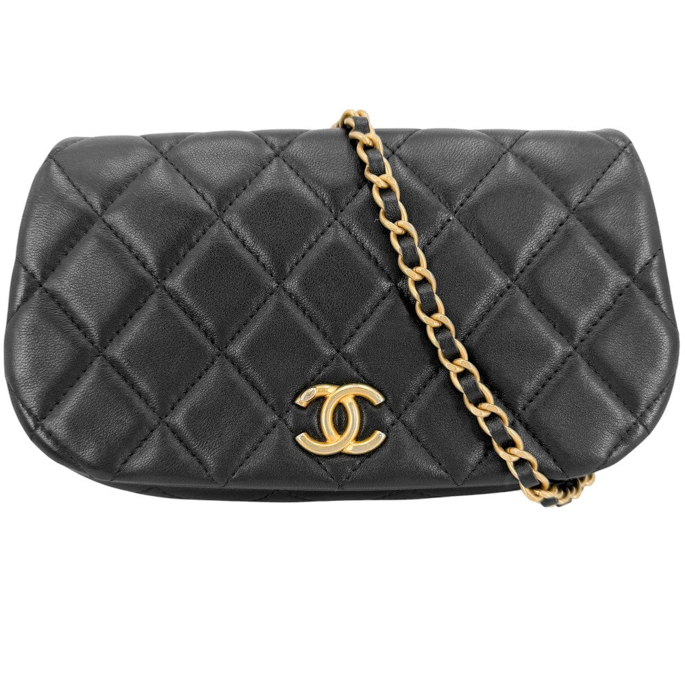 CHANEL シャネル ショルダーバッグ マトラッセ ココマーク チェーンショルダー ポシェット ラムスキン ブラック 黒 マットゴールド金具 レディース【中古品】