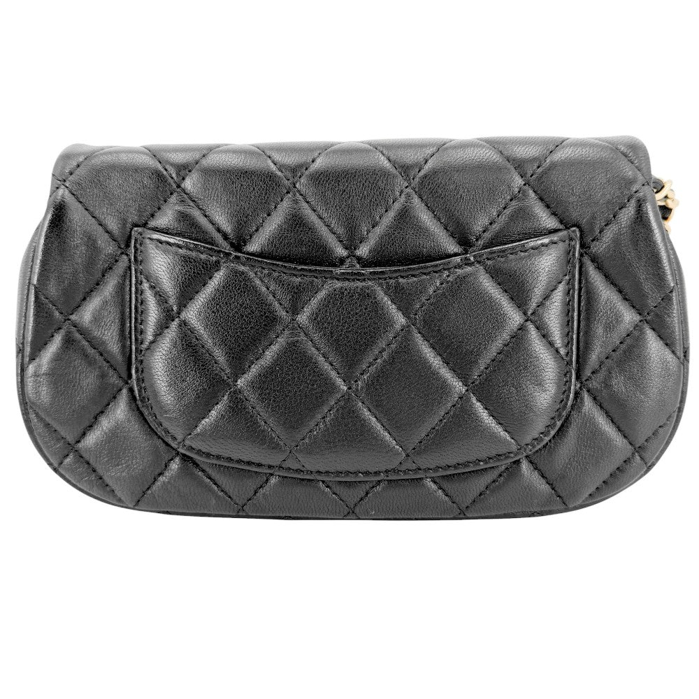 CHANEL シャネル ショルダーバッグ マトラッセ ココマーク チェーンショルダー ポシェット ラムスキン ブラック 黒 マットゴールド金具 レディース【中古品】