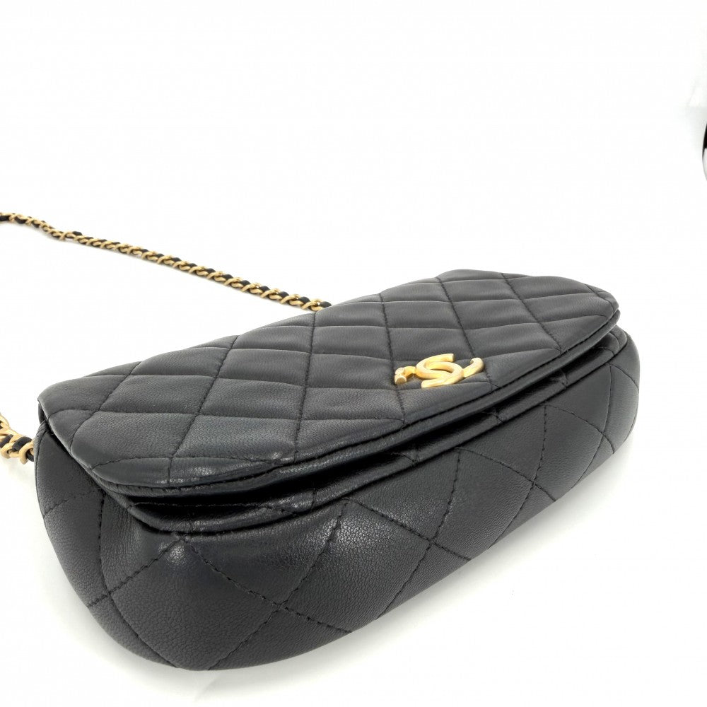 CHANEL シャネル ショルダーバッグ マトラッセ ココマーク チェーンショルダー ポシェット ラムスキン ブラック 黒 マットゴールド金具 レディース【中古品】