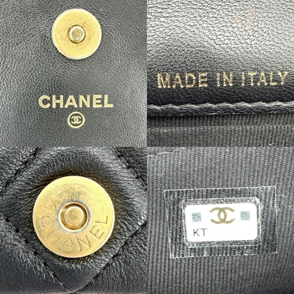 CHANEL シャネル ショルダーバッグ マトラッセ ココマーク チェーンショルダー ポシェット ラムスキン ブラック 黒 マットゴールド金具 レディース【中古品】