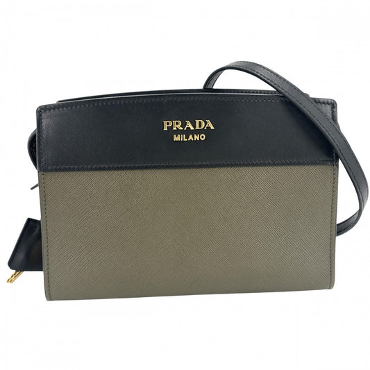 PRADA プラダ ショルダーバッグ エスプラナード バイカラー 1BH043 レザー カーキ ブラック 黒 ゴールド金具 レディース【中古品】