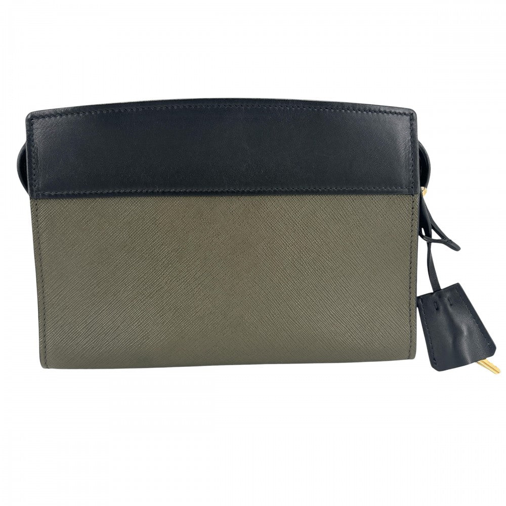 PRADA プラダ ショルダーバッグ エスプラナード バイカラー 1BH043 レザー カーキ ブラック 黒 ゴールド金具 レディース【中古品】