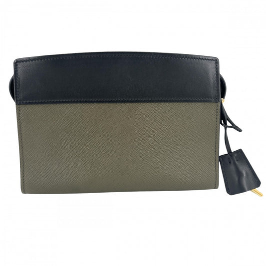 PRADA プラダ ショルダーバッグ エスプラナード バイカラー 1BH043 レザー カーキ ブラック 黒 ゴールド金具 レディース【中古品】