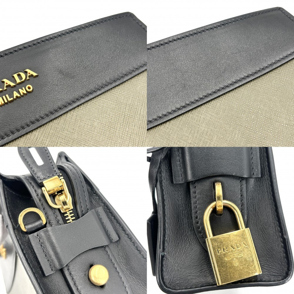 PRADA プラダ ショルダーバッグ エスプラナード バイカラー 1BH043 レザー カーキ ブラック 黒 ゴールド金具 レディース【中古品】