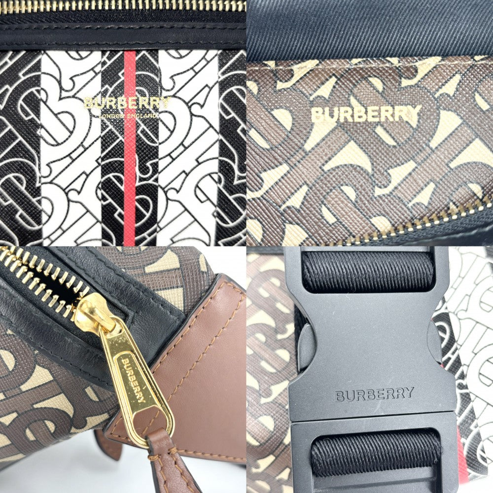 BURBERRY バーバリー ウエストバッグ TBモノグラム ミディアムモノグラムストライプ クロスボディバッグ メンズ レディース PVCコーティングキャンバス レザー ブラウン 茶 ブラック 黒 ゴールド金具 ユニセックス【中古品】