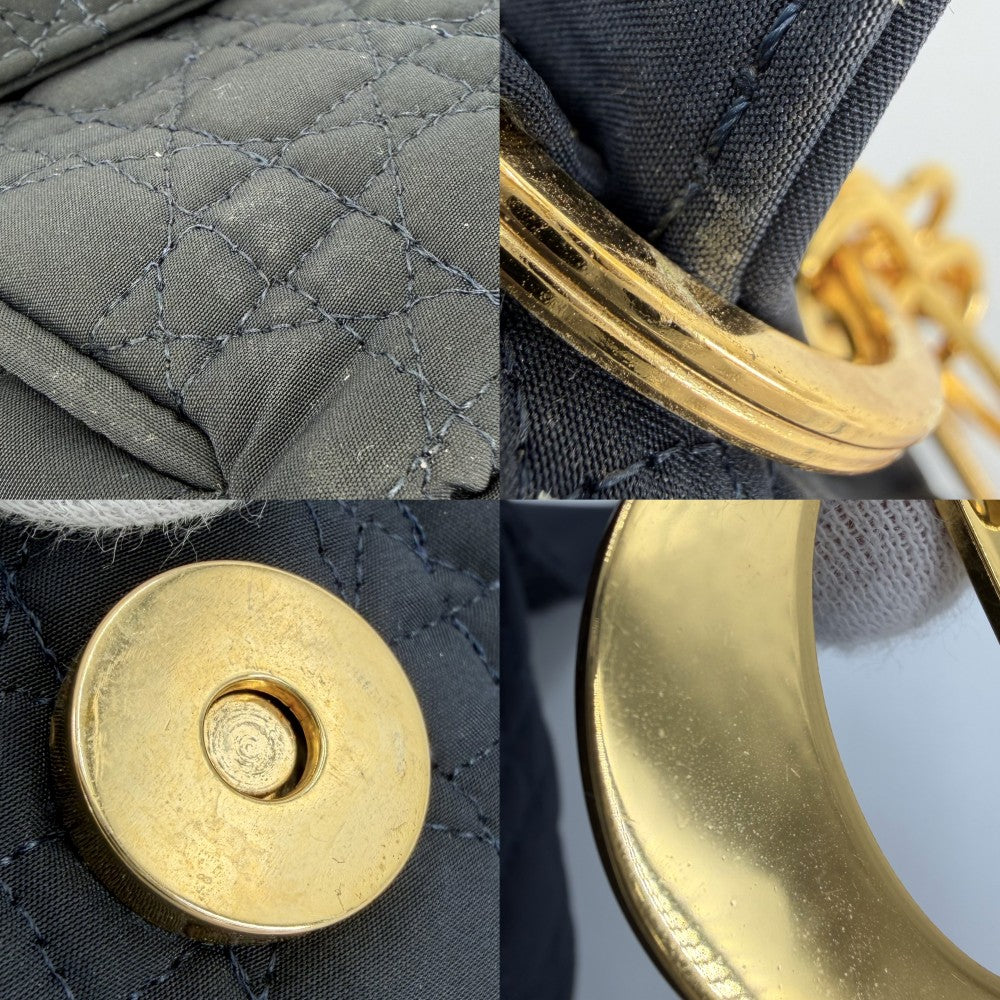 Christian Dior クリスチャンディオール ショルダーバッグ カナージュ ナイロン ダークネイビー ゴールド金具 レディース【中古品】