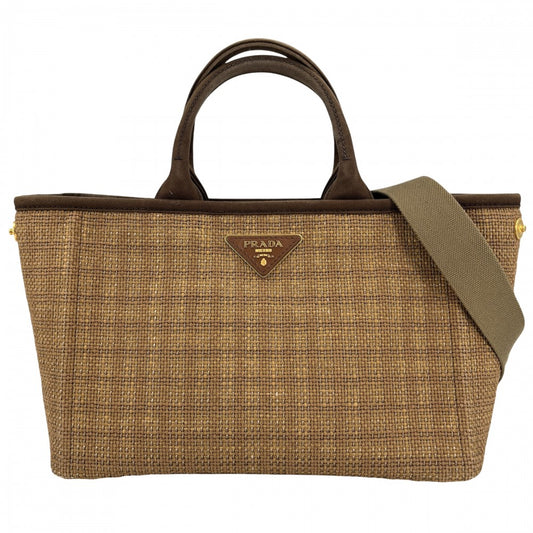 PRADA プラダ 2WAY ショルダーバッグ ハンドバッグ トライアングルロゴ かごバッグ 1BG155 キャンバス ストロー ブラウン 茶 レディース【中古品】