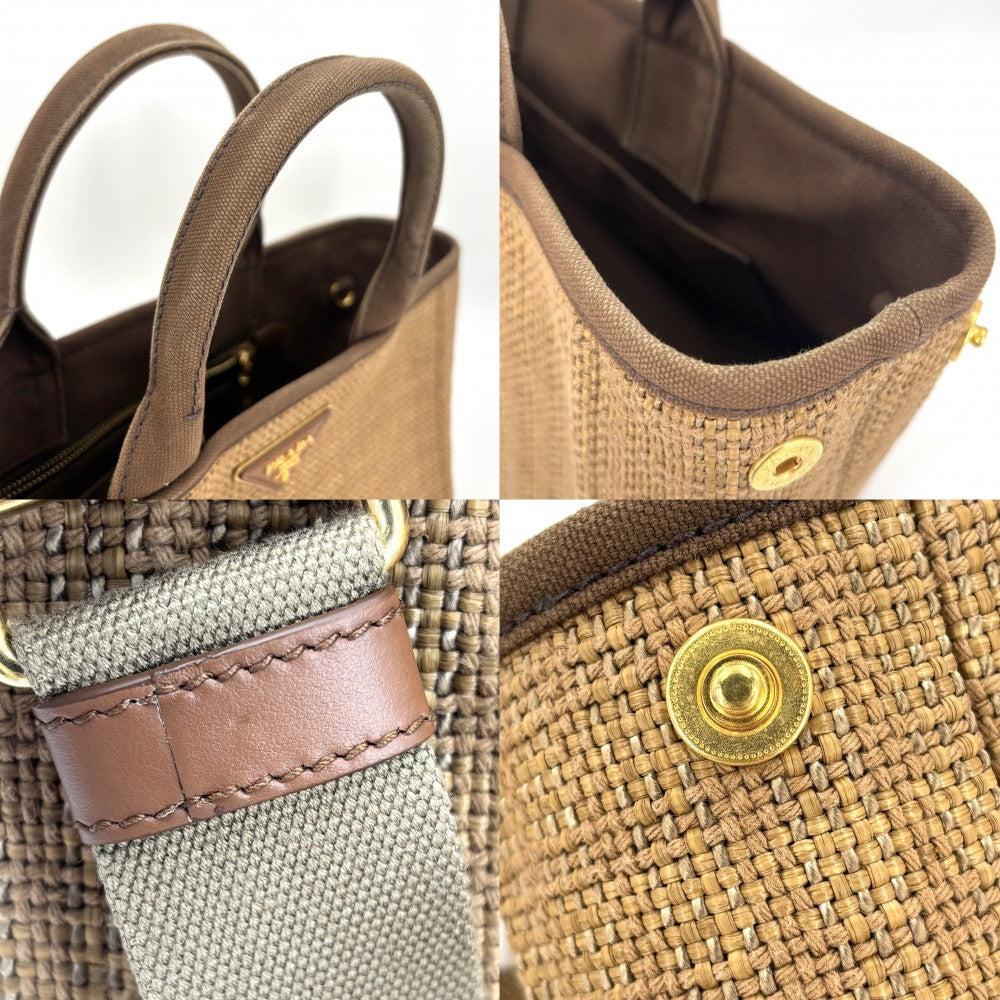 PRADA プラダ 2WAY ショルダーバッグ ハンドバッグ トライアングルロゴ かごバッグ 1BG155 キャンバス ストロー ブラウン 茶 レディース【中古品】