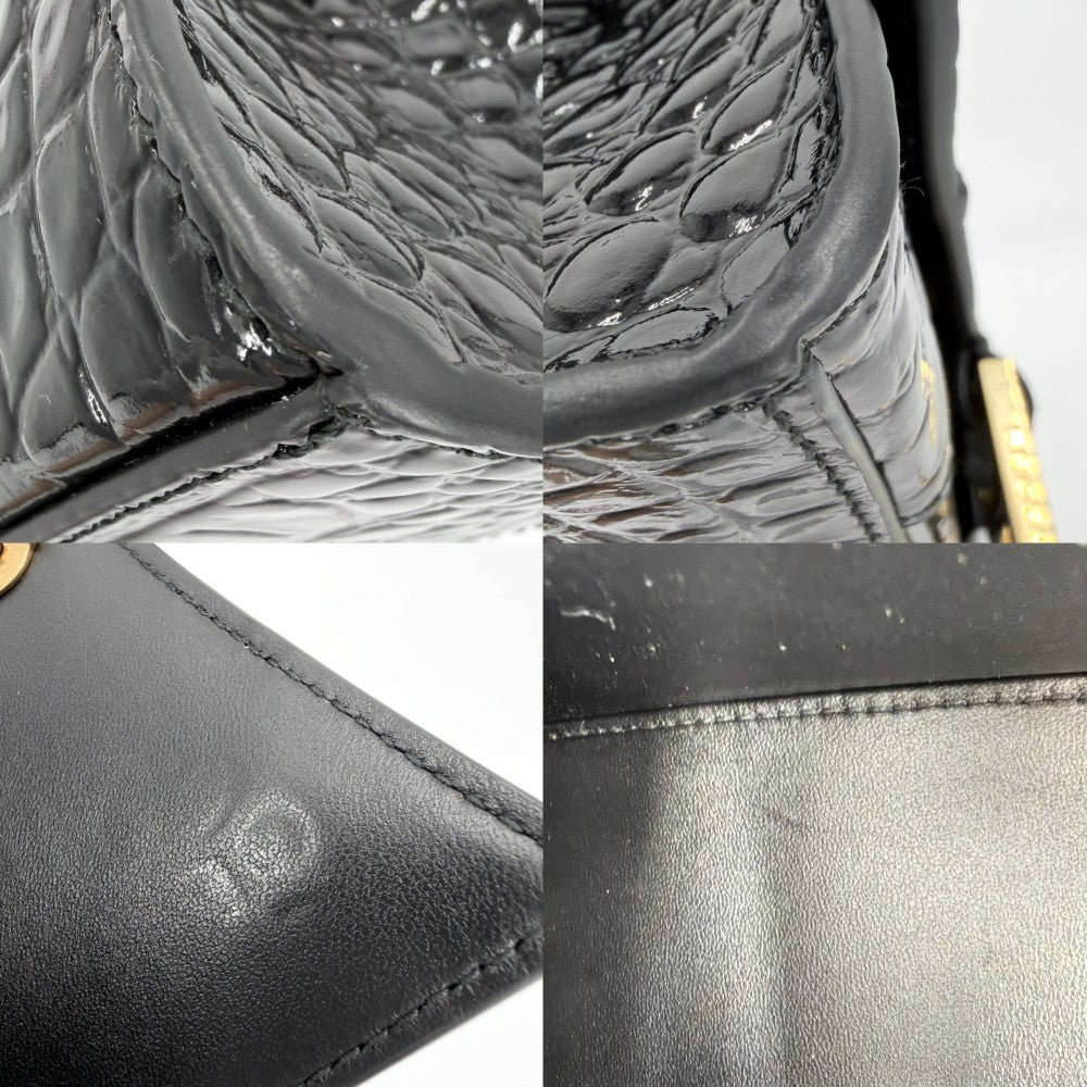 BALENCIAGA バレンシアガ 2WAY アワーグラス　XS ハンドバッグ ショルダーバッグ HOURGLASS クロコ型押し トップハンドル 592833 レザー ブラック 黒 アンティークゴールド金具 レディース【中古品】