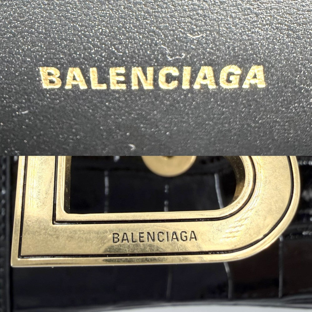 BALENCIAGA バレンシアガ 2WAY アワーグラス　XS ハンドバッグ ショルダーバッグ HOURGLASS クロコ型押し トップハンドル 592833 レザー ブラック 黒 アンティークゴールド金具 レディース【中古品】