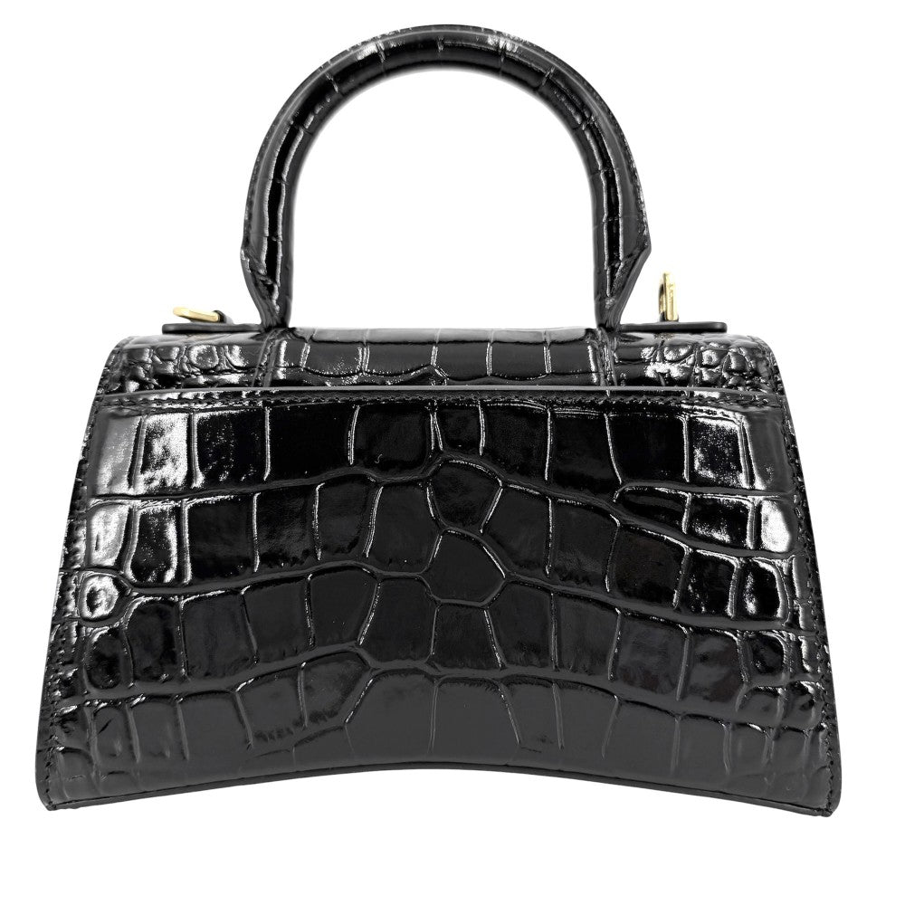 BALENCIAGA バレンシアガ 2WAY アワーグラス　XS ハンドバッグ ショルダーバッグ HOURGLASS クロコ型押し トップハンドル 592833 レザー ブラック 黒 アンティークゴールド金具 レディース【中古品】