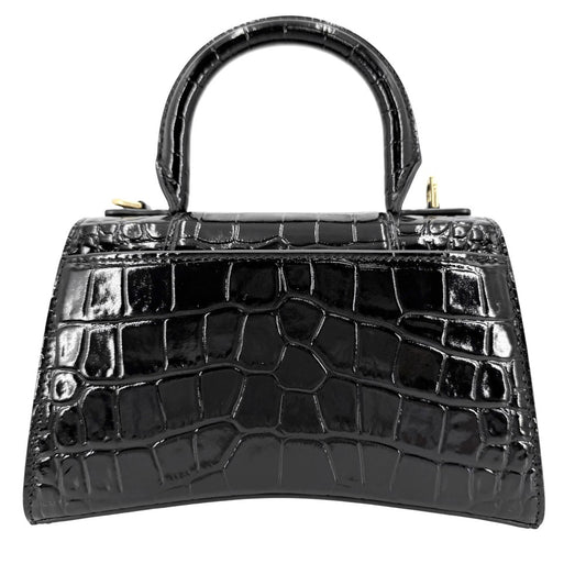 BALENCIAGA バレンシアガ 2WAY アワーグラス　XS ハンドバッグ ショルダーバッグ HOURGLASS クロコ型押し トップハンドル 592833 レザー ブラック 黒 アンティークゴールド金具 レディース【中古品】