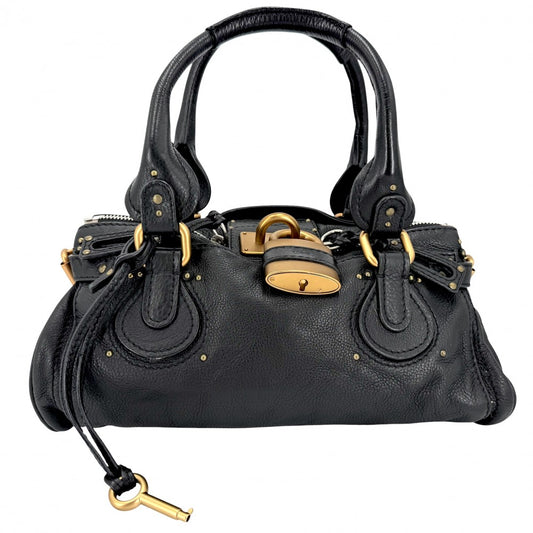 Chloe クロエ ハンドバッグ パディントン レザー ブラック 黒 ゴールド×シルバー金具 レディース【中古品】