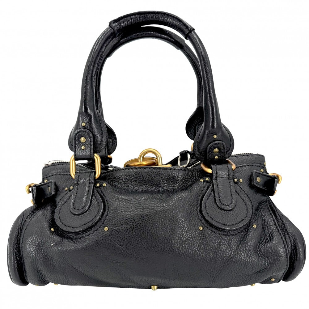 Chloe クロエ ハンドバッグ パディントン レザー ブラック 黒 ゴールド×シルバー金具 レディース【中古品】