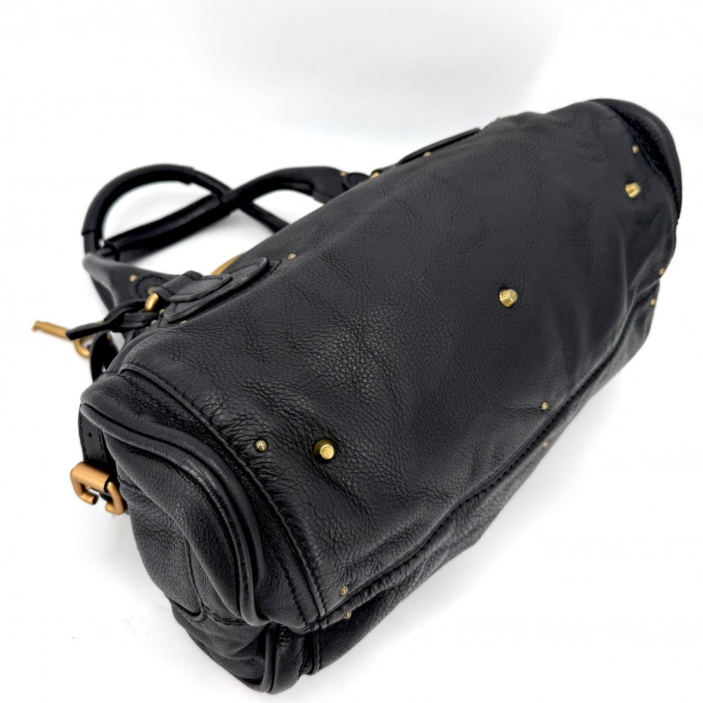 Chloe クロエ ハンドバッグ パディントン レザー ブラック 黒 ゴールド×シルバー金具 レディース【中古品】