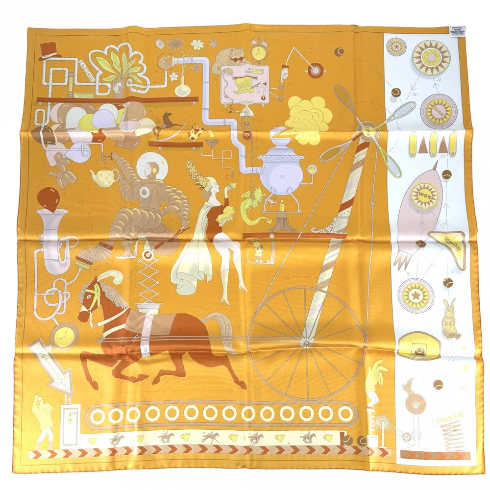 HERMES エルメス スカーフ カレ90 TEA FOR TWO ティー・フォー・トゥー 大判 ファッションアイテム シルク オレンジ マルチカラー レディース【中古品】