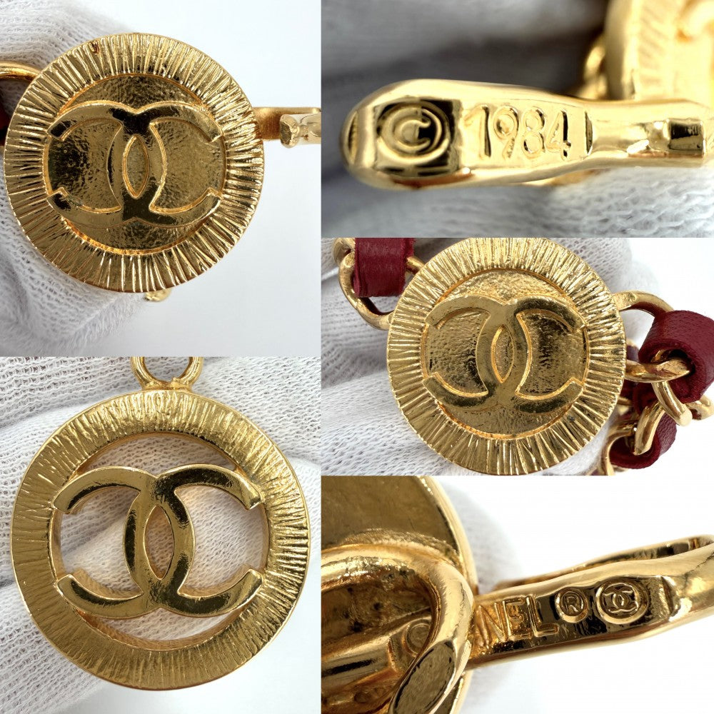 CHANEL シャネル ベルト メダル チェーンベルト ファッションアイテム 小物 ココマーク ヴィンテージ GP レザー レッド 赤 ゴールド金具 レディース【中古品】
