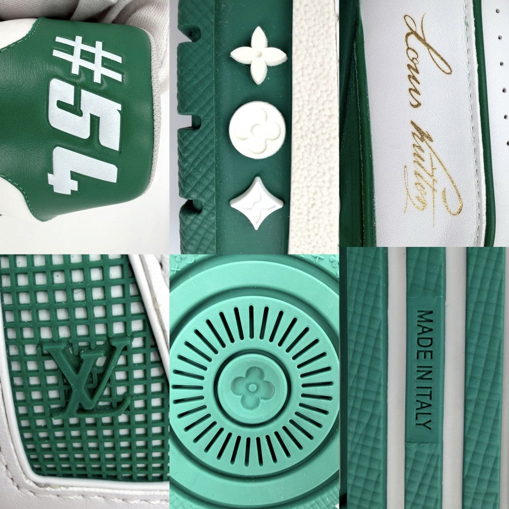 LOUIS VUITTON ルイヴィトン スニーカー LVトレイナーライン ローカット 10サイズ 約28.5cm 靴 ファッションアイテム レザー グリーン 緑 ホワイト 白 メンズ【中古品】