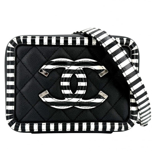 CHANEL シャネル ショルダーバッグ マトラッセ CCフィリグリー ミニ ストライプ チェーン スクエア キャビアスキン ブラック 黒 ゴールド金具 レディース【中古品】