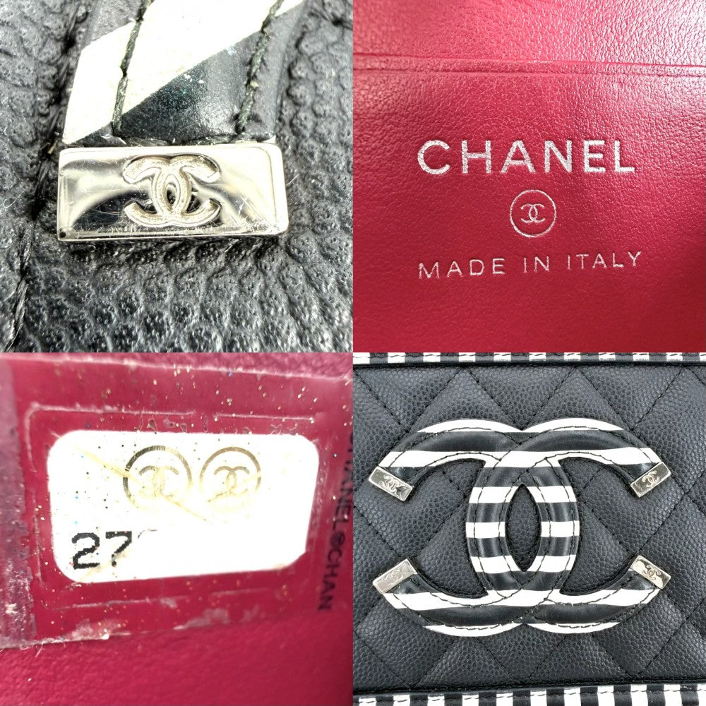CHANEL シャネル ショルダーバッグ マトラッセ CCフィリグリー ミニ ストライプ チェーン スクエア キャビアスキン ブラック 黒 ゴールド金具 レディース【中古品】