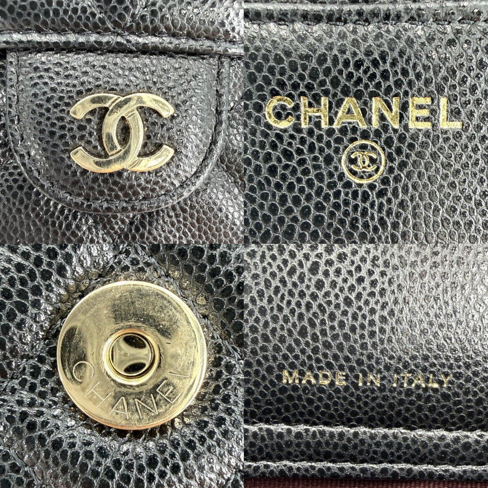 CHANEL シャネル ショルダーバッグ マトラッセ フラップ フォンケース チェーンウォレット ココマーク キャビアスキン ブラック 黒 ゴールド金具 レディース【中古品】