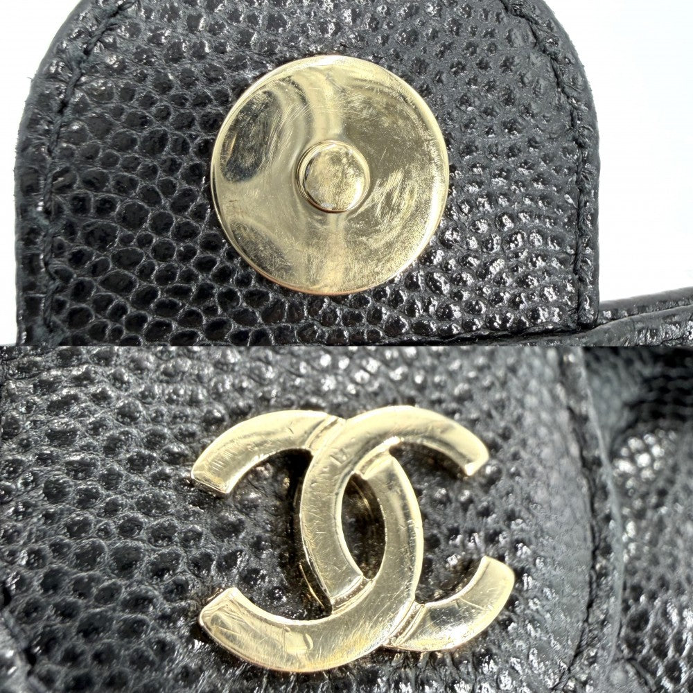 CHANEL シャネル ショルダーバッグ マトラッセ フラップ フォンケース チェーンウォレット ココマーク キャビアスキン ブラック 黒 ゴールド金具 レディース【中古品】