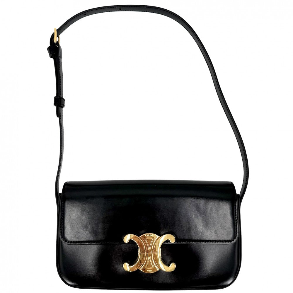 CELINE セリーヌ ショルダーバッグ トリオンフ クロード ミニバッグ レザー ブラック 黒 ゴールド金具 レディース【中古品】