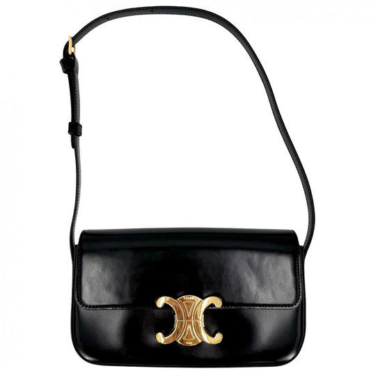 CELINE セリーヌ ショルダーバッグ トリオンフ クロード ミニバッグ レザー ブラック 黒 ゴールド金具 レディース【中古品】