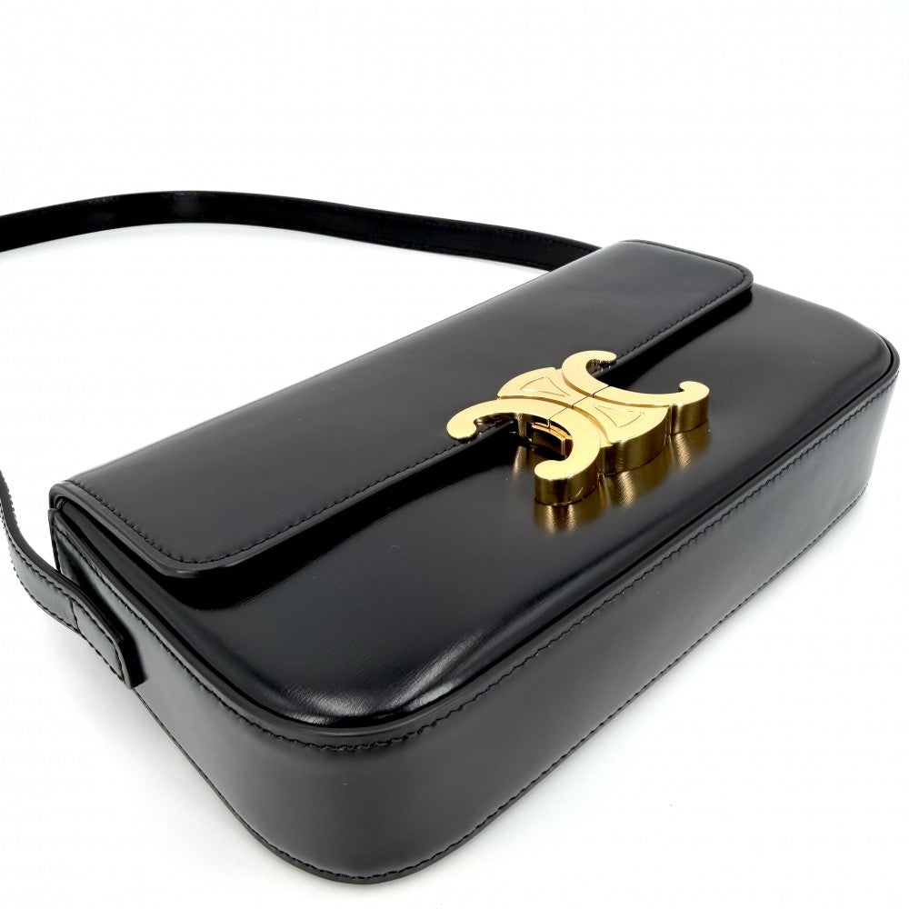 CELINE セリーヌ ショルダーバッグ トリオンフ クロード ミニバッグ レザー ブラック 黒 ゴールド金具 レディース【中古品】