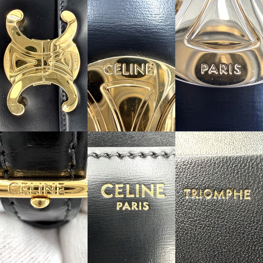 CELINE セリーヌ ショルダーバッグ トリオンフ クロード ミニバッグ レザー ブラック 黒 ゴールド金具 レディース【中古品】